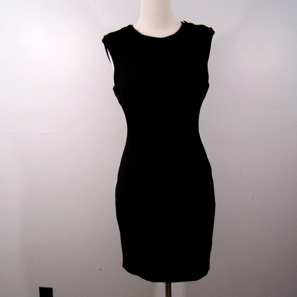 BEBE Dress Sheath Size 10 Black Stretch Sleeveless Lined Slit Zipper Knee Length
